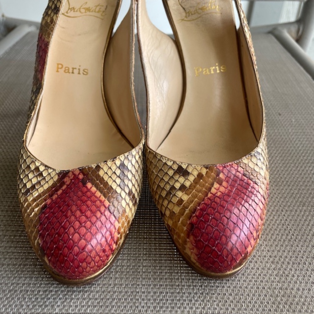 Christian Louboutin Snakeskin Snake Heels Slingback Pumps - Picture 5 of 9